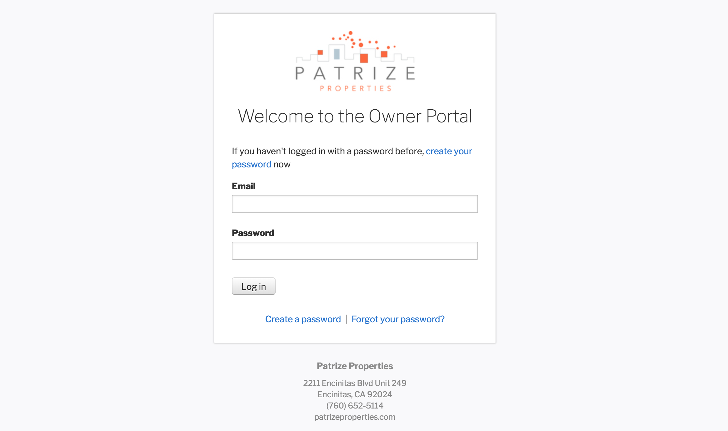 web page showing owner portal